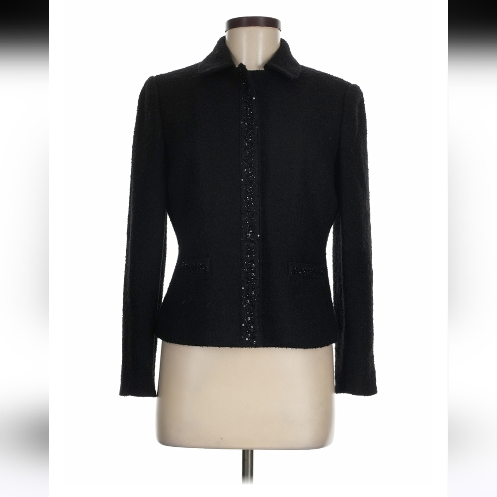 Ann Taylor Black Wool Beaded Women's Blazer Jacket Size 4